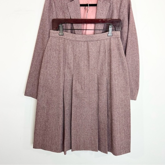 Vintage 60s union made pink rose tweed herringbone skirt blazer suit 10 /14 - Picture 8 of 17